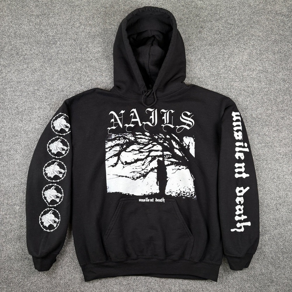 Nails Hoodie Mens M Black Hardcore Grindcore Band Unsilent Death Official